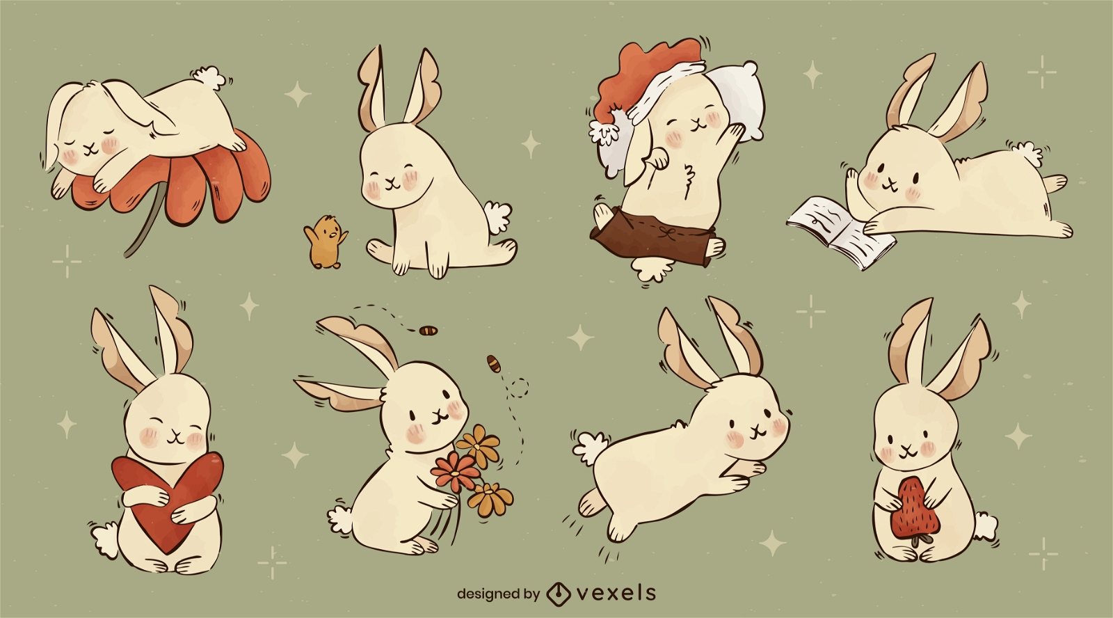 Conjunto de caracteres de coelhos fofos