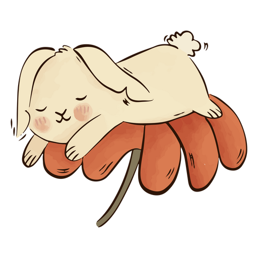 Personagem adormecido de flor de coelhinho fofo Desenho PNG