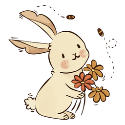 Lindo personaje de flores de conejito Diseño PNG