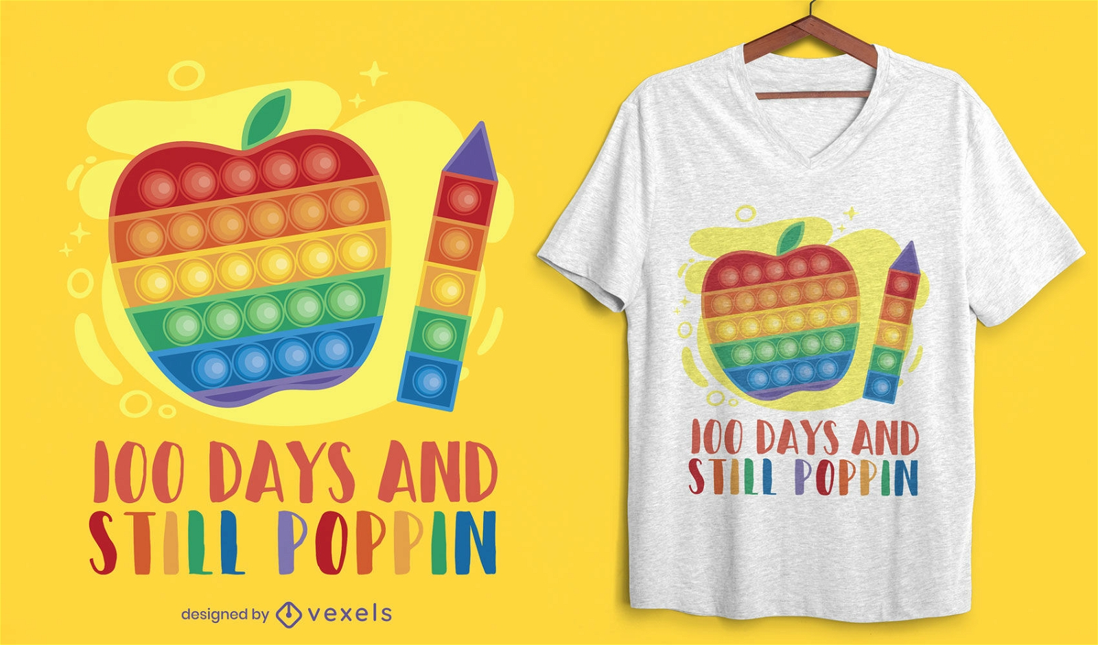 Diseño de camiseta Poppin de 100 días de escuela.