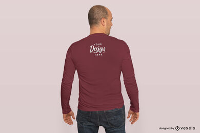 Maqueta de camiseta de manga larga con espalda masculina
