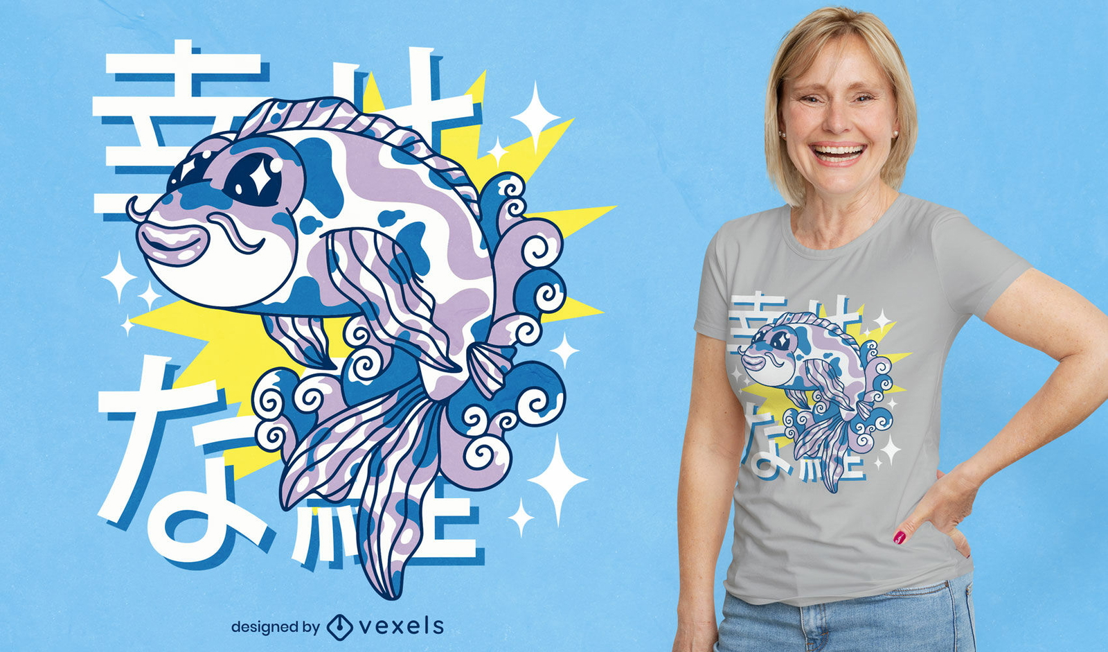 Diseño de camiseta de pez koi kawaii