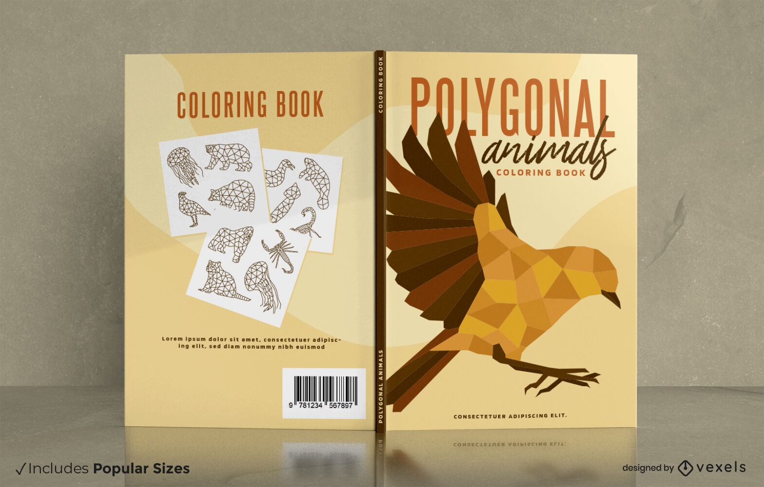 Dise?o de portada de libro de animales poligonales.