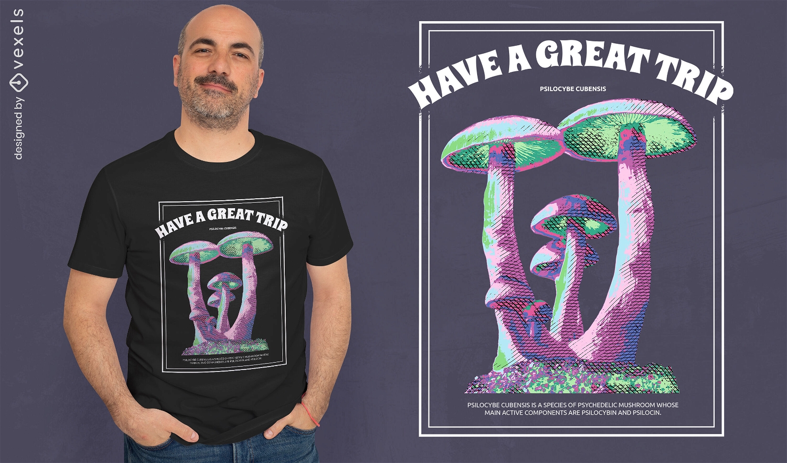 T-Shirt-Design mit bunten Pilzen