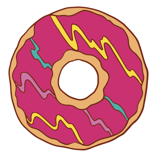 Pink glazed donut color stroke PNG Design