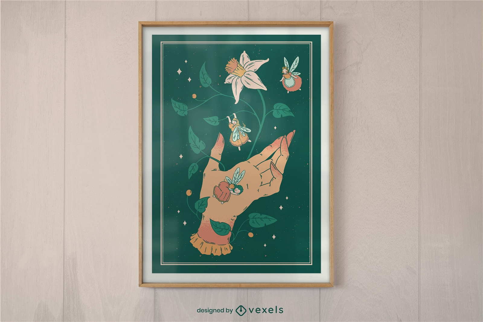 Hand with little fairies poster design