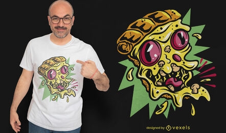 Diseño de camiseta de personaje de pizza trippy