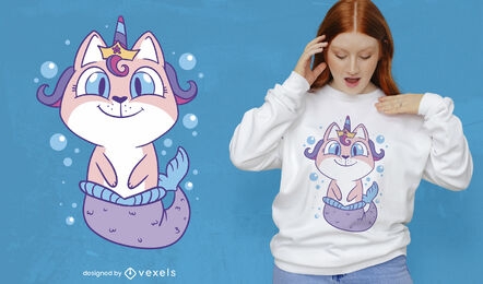 Design de camiseta de criatura de sereia de gato unicórnio