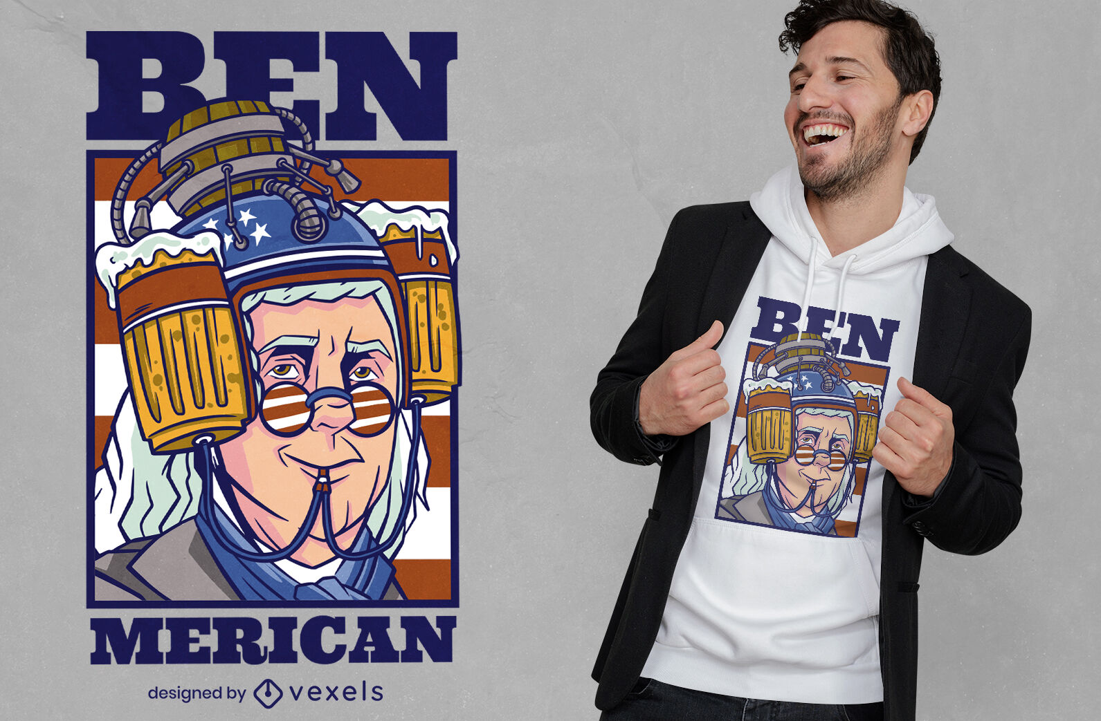 Benjamin franklin bebiendo cerveza diseño de camiseta