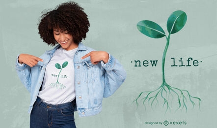Diseño de camiseta de planta con hojas en crecimiento.