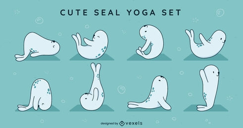 Lindo conjunto de caracteres de yoga de foca