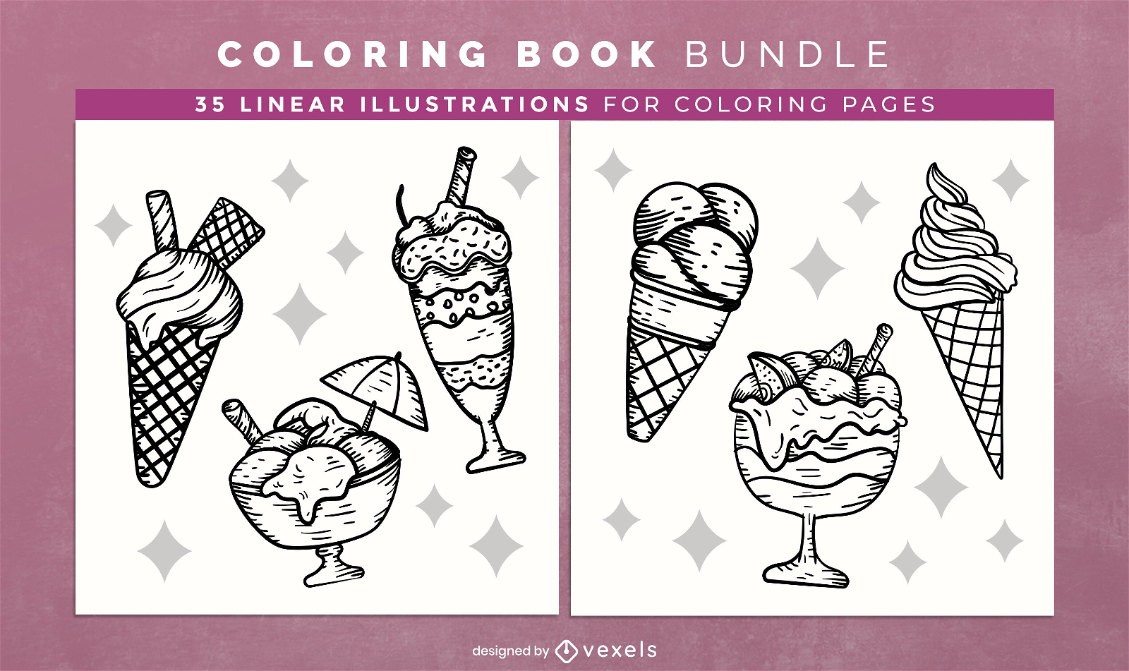 Diseño de páginas de libro para colorear de helados