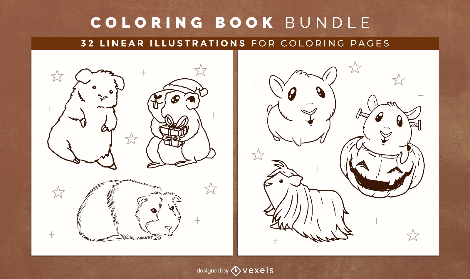 Guinea pigs coloring book pages design