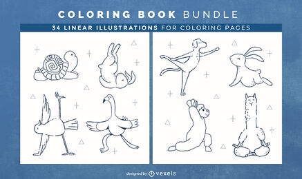Diseño de páginas de libros para colorear de animales de dibujos animados de yoga