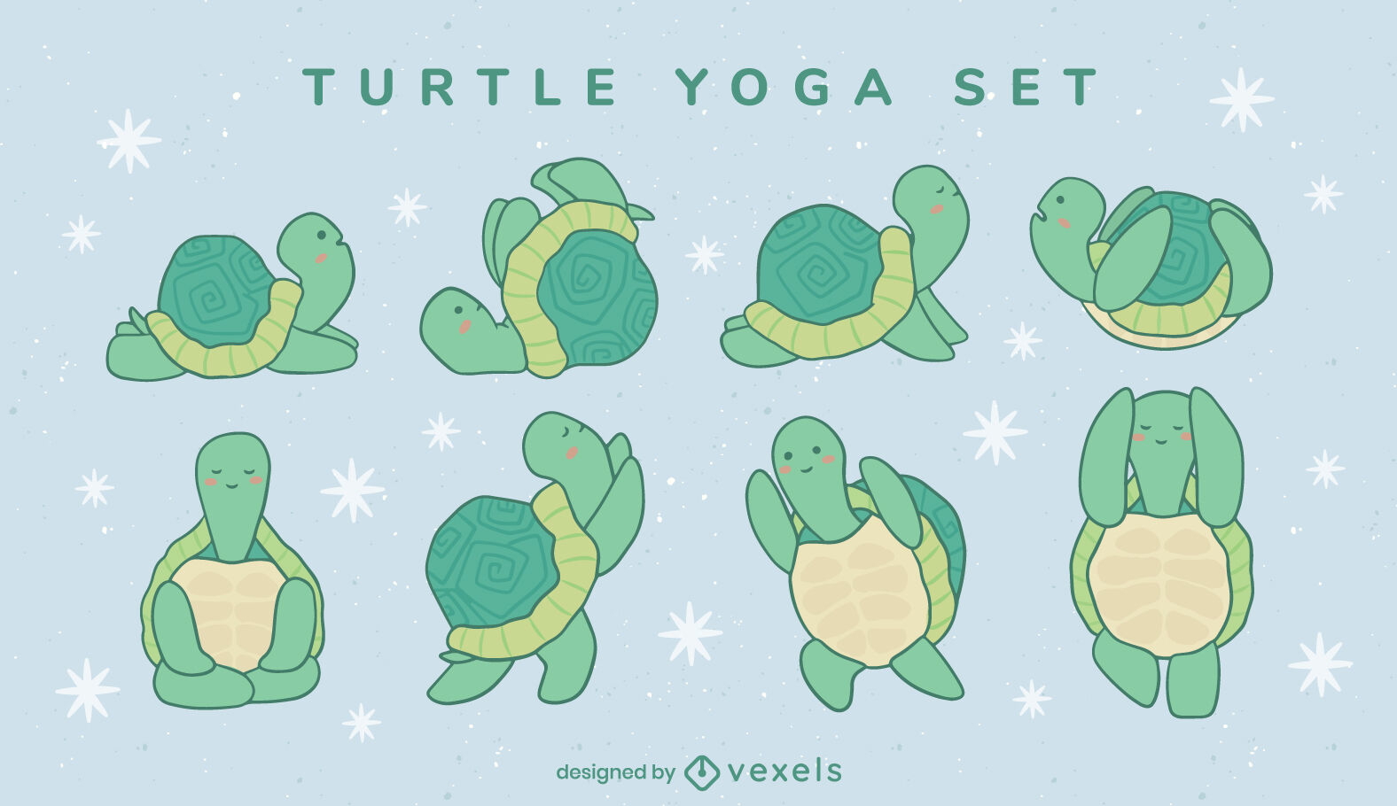 Schildkröten-Yoga-Zeichensatz