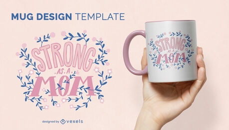 Strong mom floral mug design