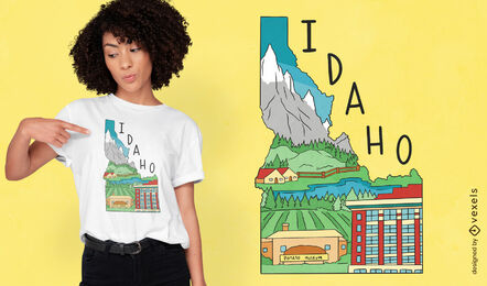Design de camiseta de paisagem de mapa do estado de Idaho