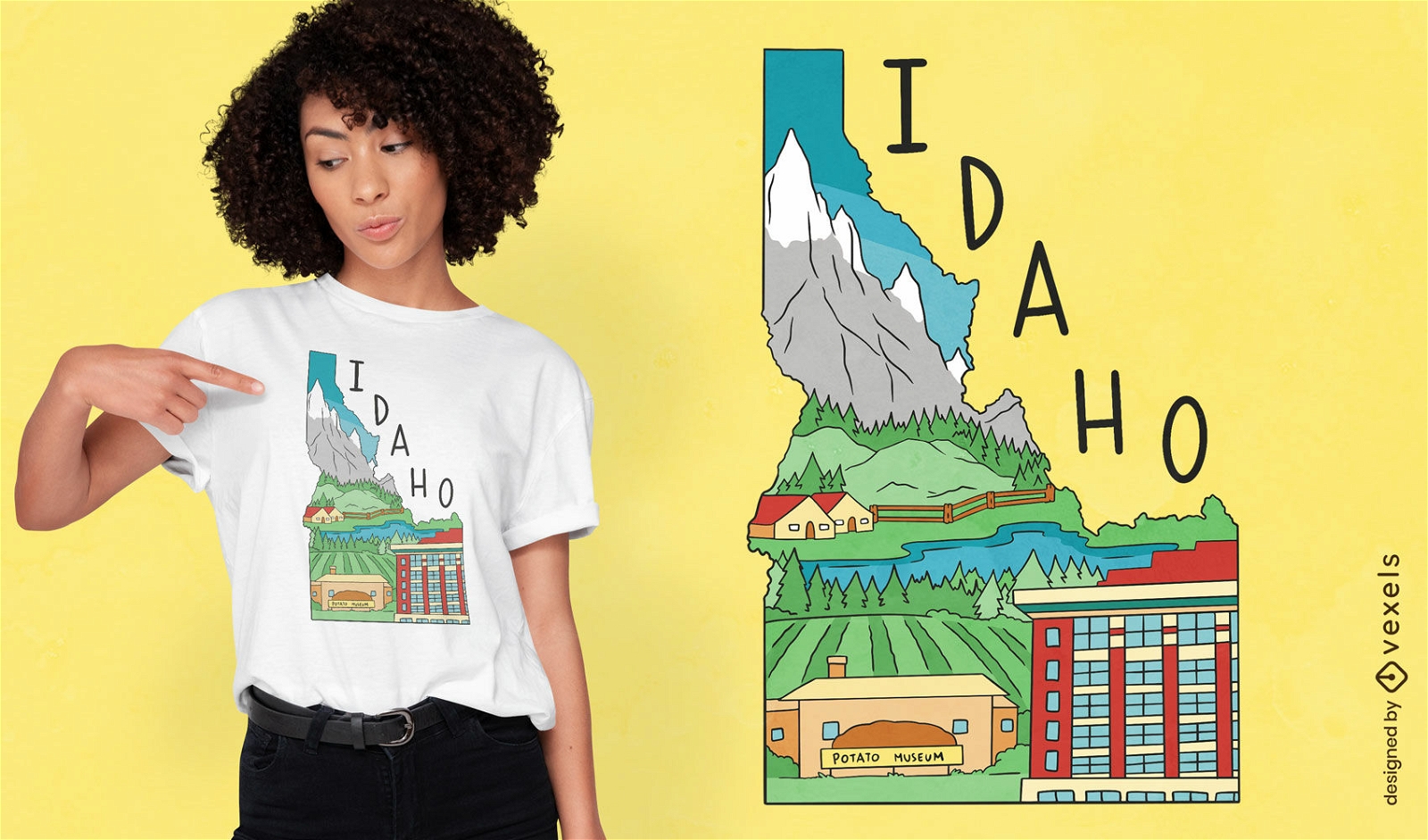 Idaho state map landscape t-shirt design