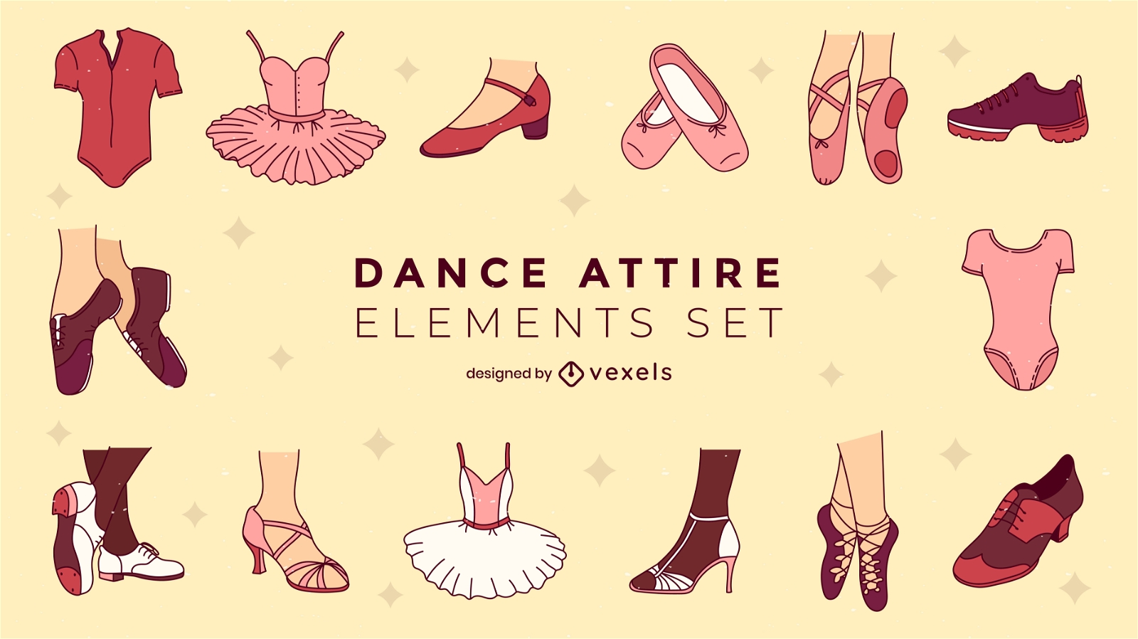 Conjunto de elementos de atuendo de baile.
