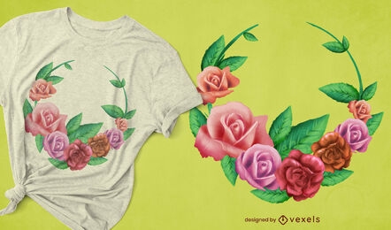 Design de t-shirt de coroa de flores e folhas de rosa