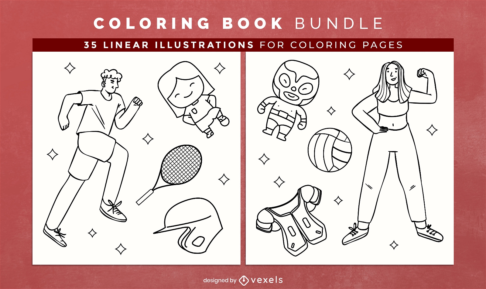 Diseño de páginas de libros para colorear de elementos deportivos