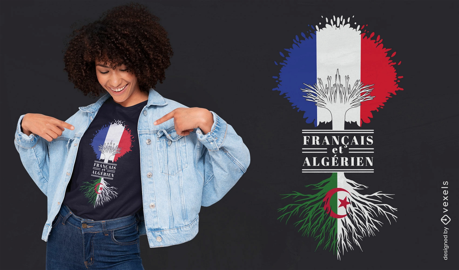 Design de camiseta de árvores da Argélia e da França