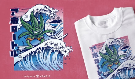 Design de camiseta de surf de folha de erva daninha