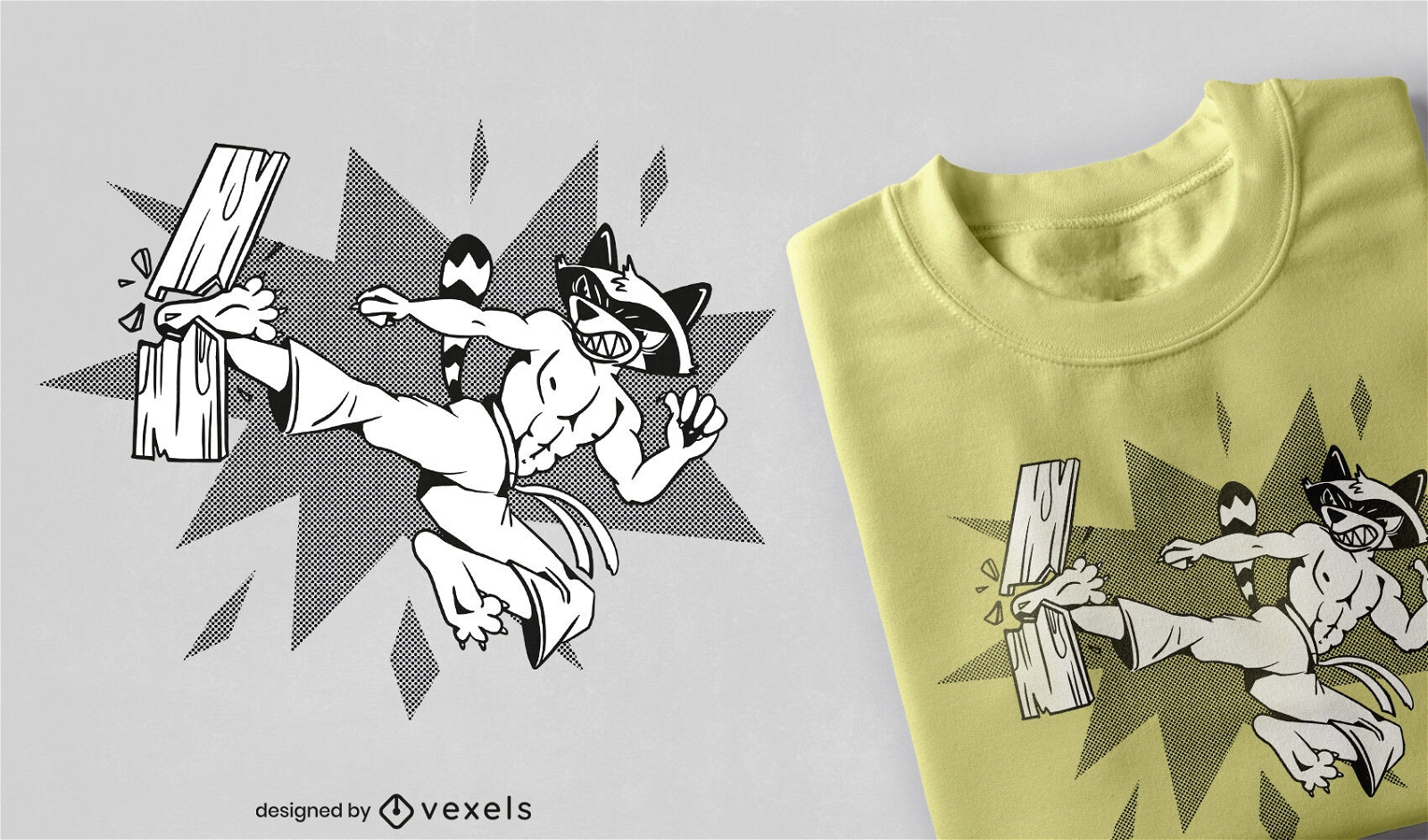 Diseño de camiseta de mapache de karate