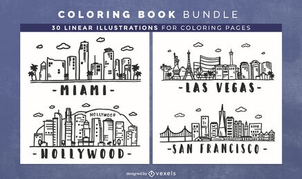 USA skylines coloring book pages design