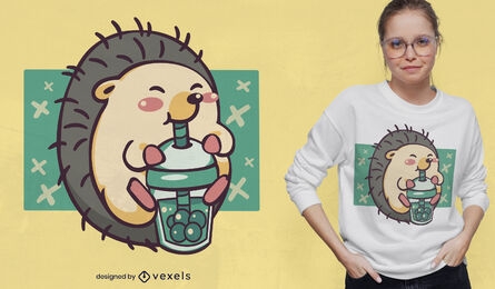 Ouriço bebendo design de camiseta de chá de boba