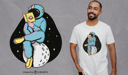 Astronaut, der ein Buch-T-Shirt-Design liest