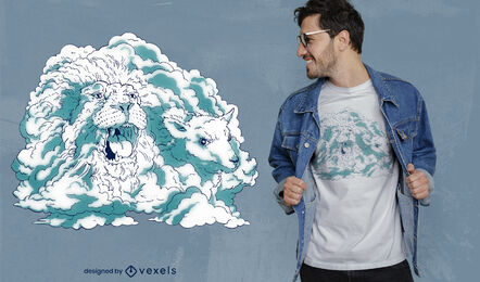 Lion and lamb cloud t-shirt design