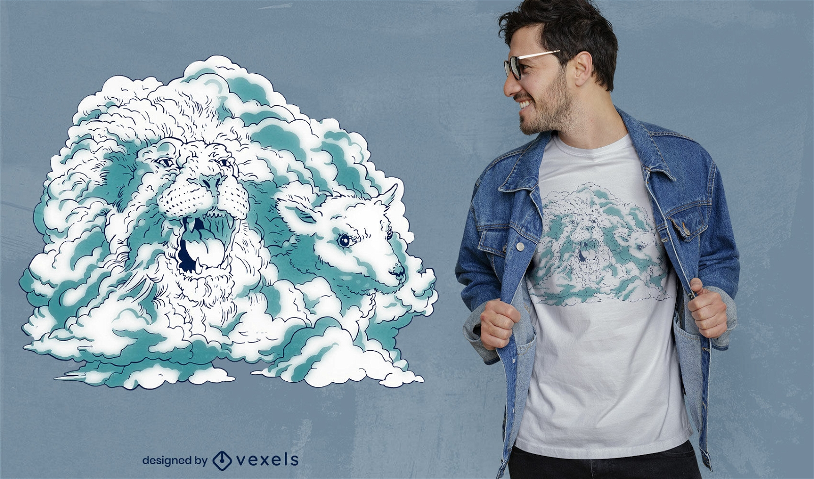 Löwen- und Lammwolken-T-Shirt-Design