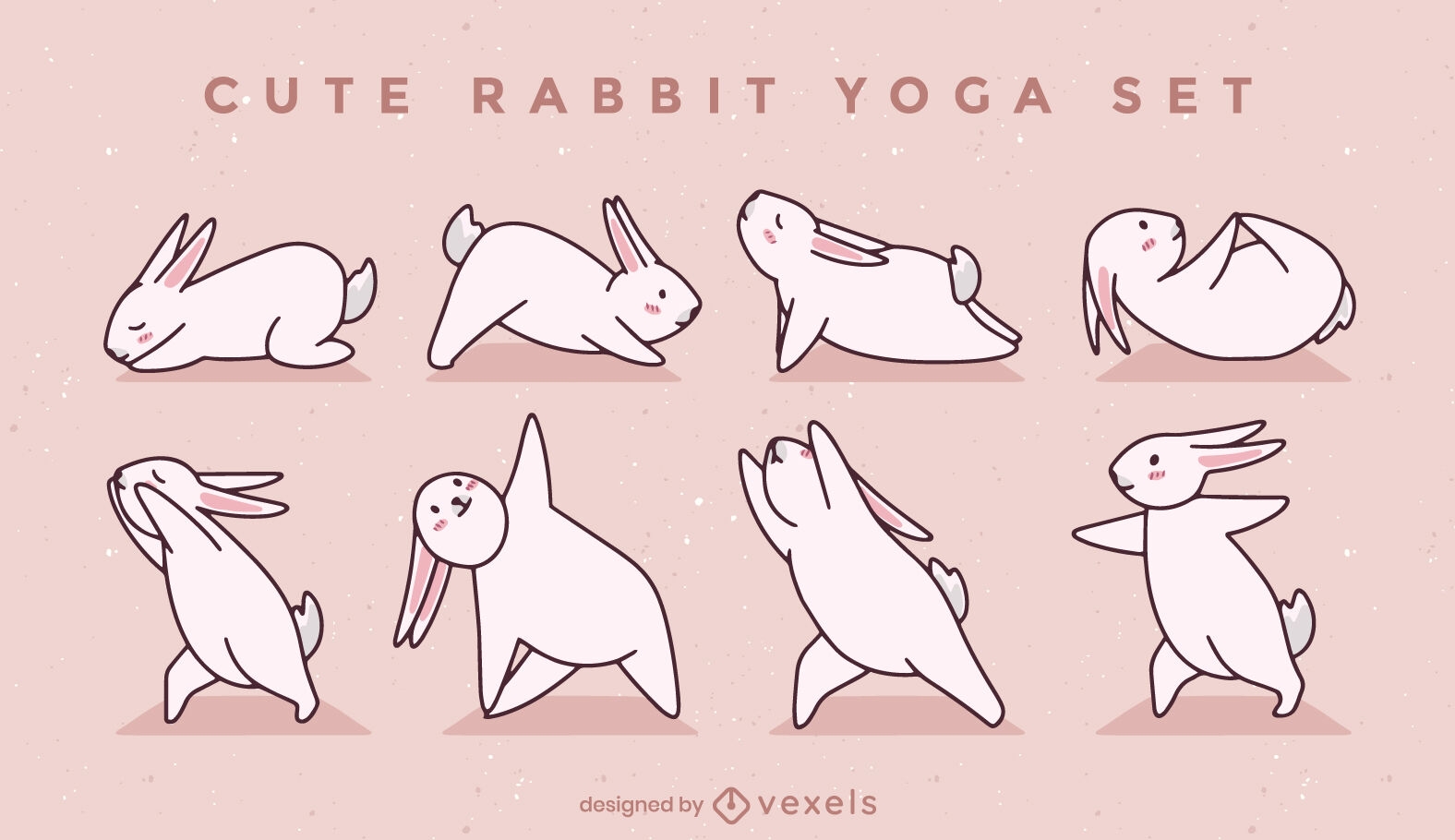 Cute rabbit yoga characters set