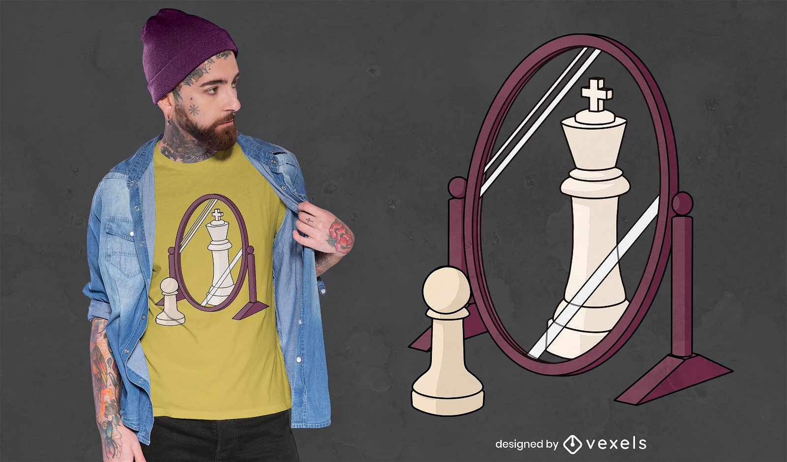 Design de t-shirt de xadrez de reflex?o rei pe?o
