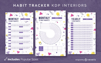 Habit tracker retro journal template KDP interior design