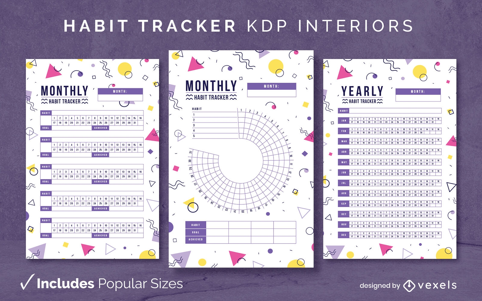Habit tracker retro journal template KDP interior design