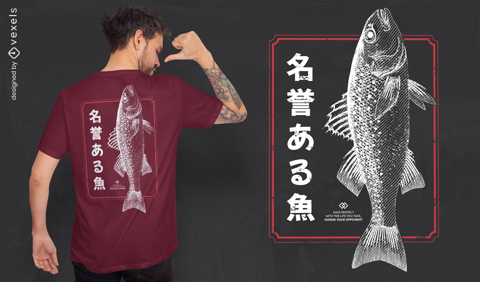 Diseño de camiseta de pez dibujado a mano