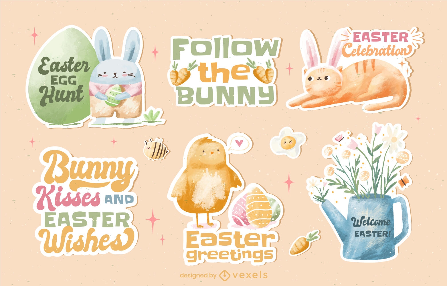 Watercolor easter stickers set