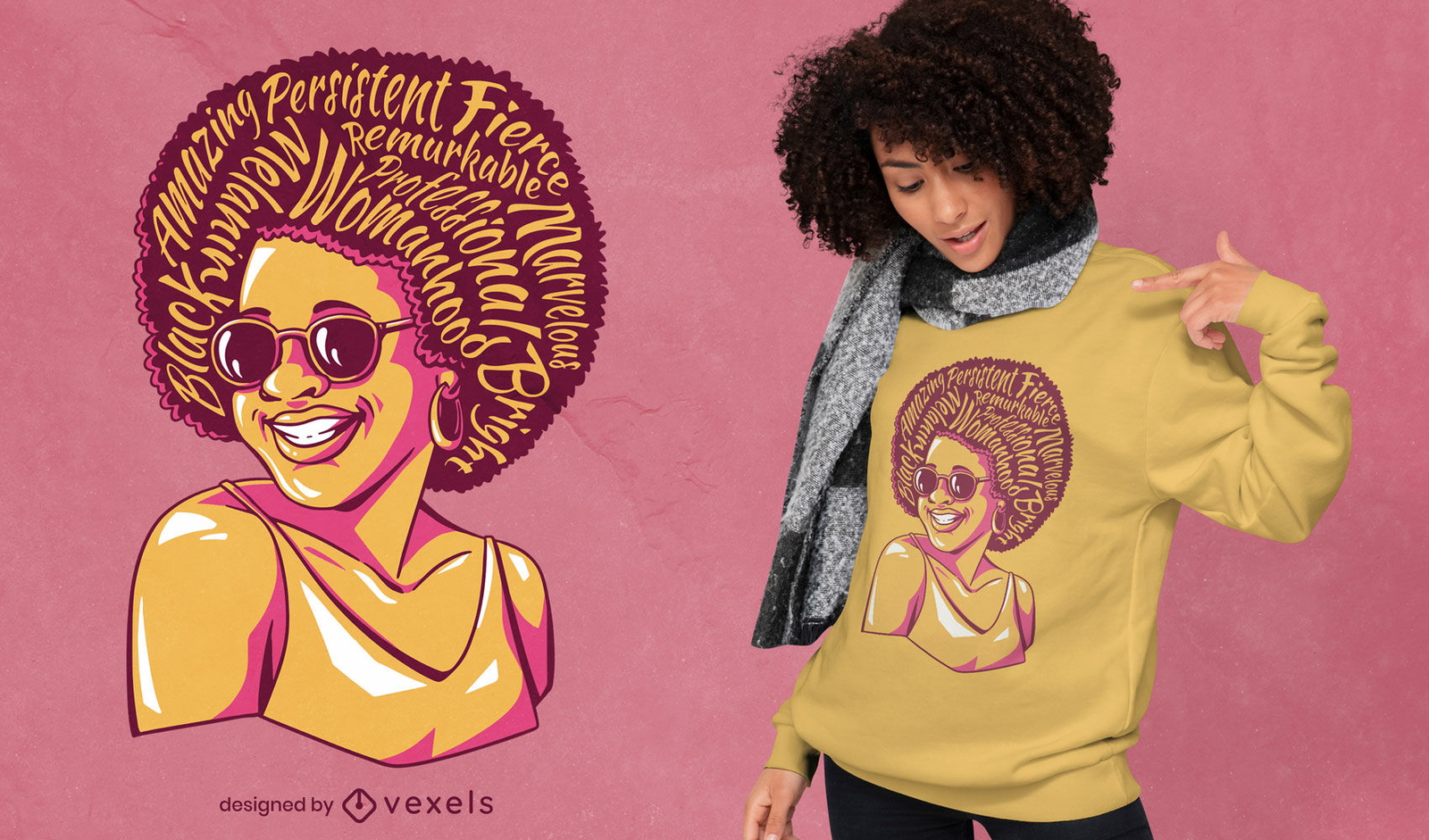 Diseño de camiseta de retrato de mujer afro