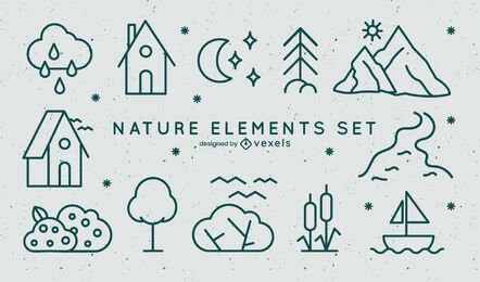 Conjunto de trazos minimalistas de elementos de la naturaleza.