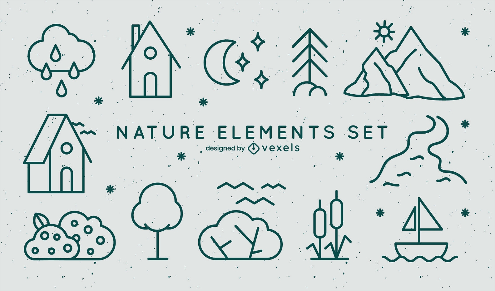 Conjunto de traçado minimalista de elementos da natureza