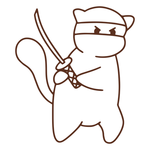 Cute cat ninja simple stroke animal PNG Design