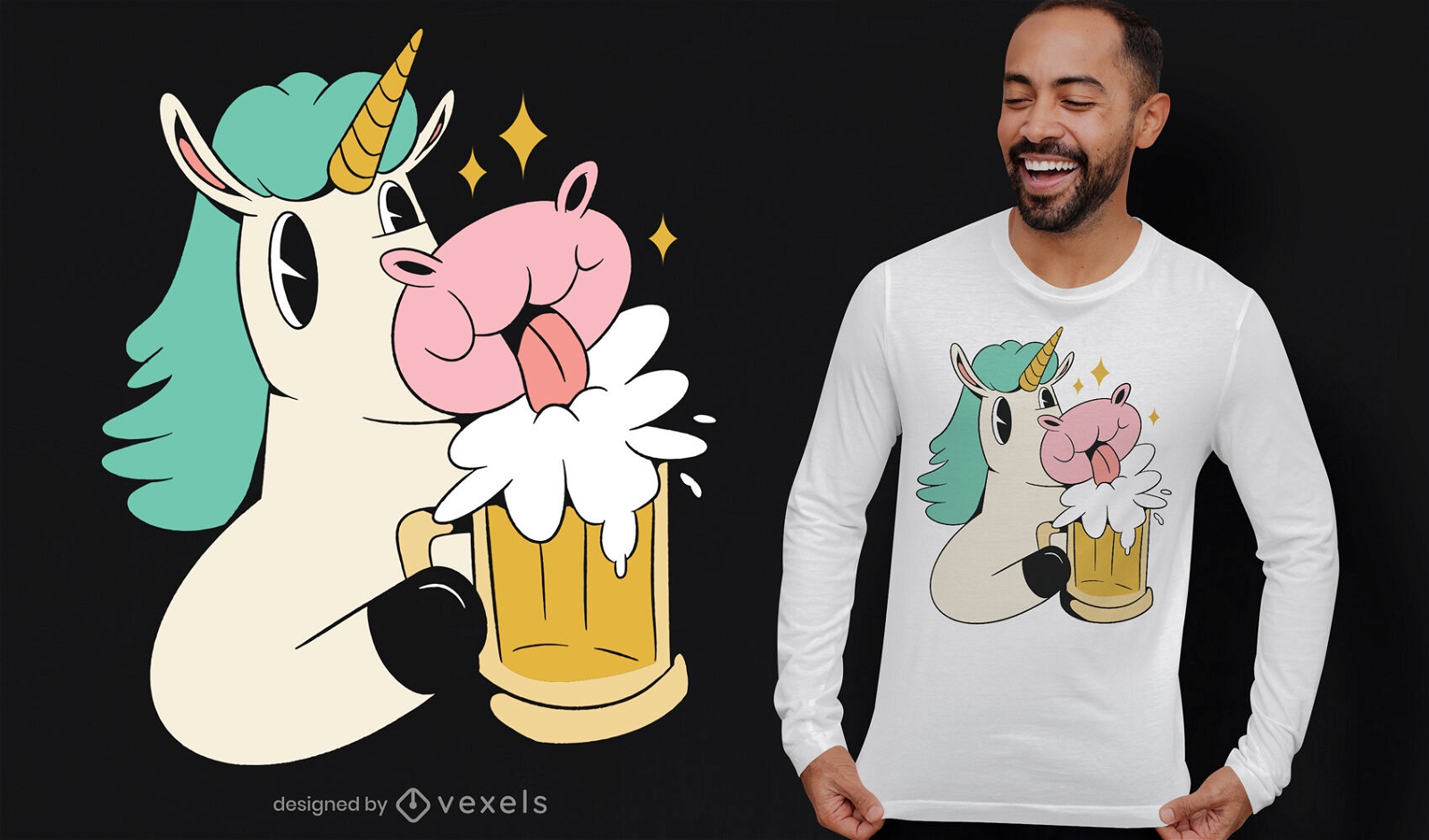 Dise?o de camiseta de dibujos animados de unicornio de cerveza