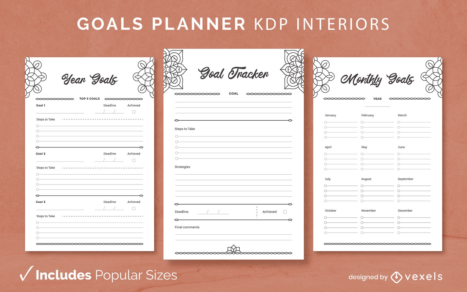 Modelo de design de diário do planejador de metas Mandala KDP