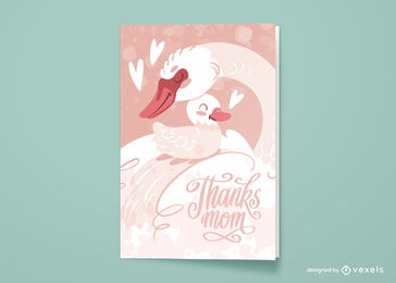 Cartão de saudação de mãe e filho de pássaros de cisne
