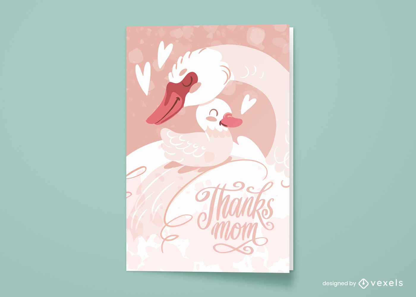 Cartão de saudação de mãe e filho de pássaros de cisne