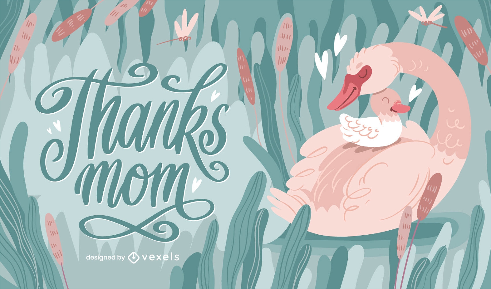 Design de letras de dia das mães de cisne e pássaro bebê