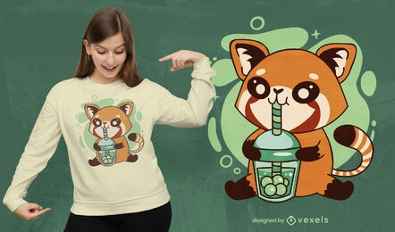 Diseño de camiseta de té bebiendo animal panda rojo