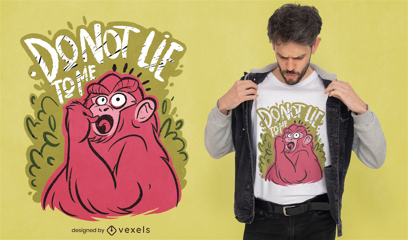 Design de camiseta de macaco surpreso